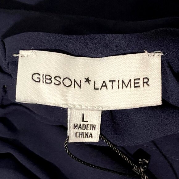 Gibson Latimer Womens Semi Sheer Top L Navy Blue Career Business Office Layering - Picture 5 of 9
